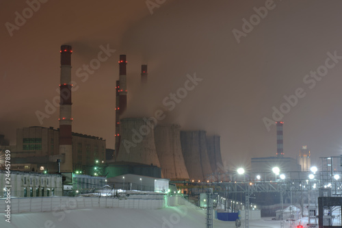 Canvas Print Night industrial Moscow cityscape. Long exposure image.