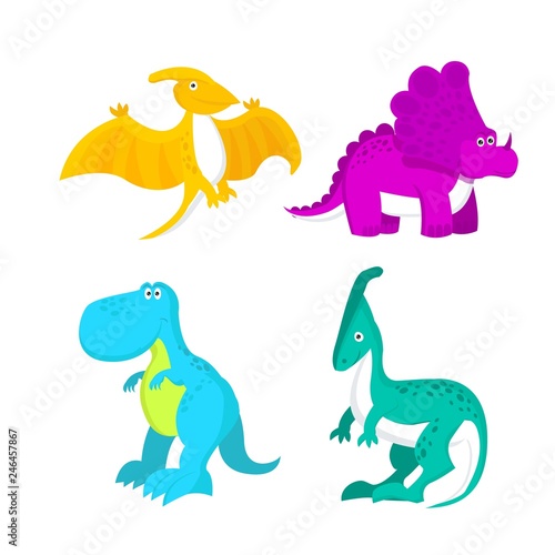 Adorable little dinosaur vector illustration for kids fashion  funny dino in cartoon style. Ideal for cards  invitations  party  banners  kindergarten  baby shower  preschool and children room