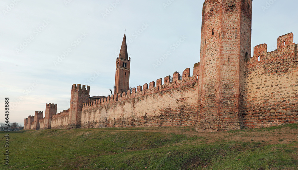City wall of Montagnana town near Padua city in Veneto Region in