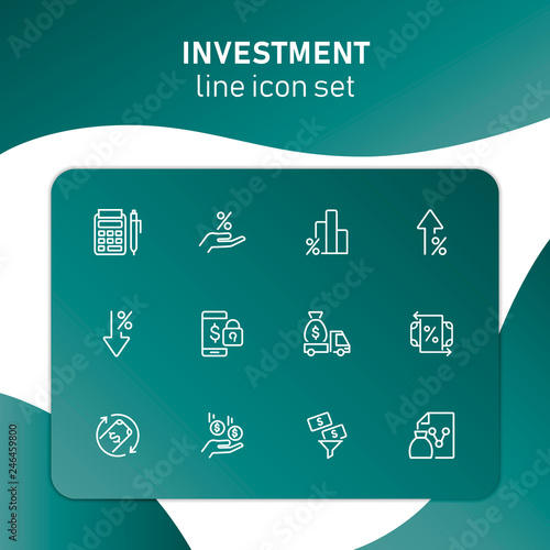 Investment line icon set. Encashment car, income, graph. Money concept. Can be used for topics like finance management, profit, banking