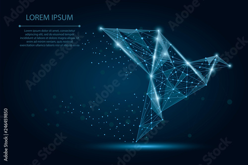 Abstract image of a origami paper bird consisting of points, lines, and shapes. Vector business illustration. Space poly, stars and universe