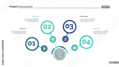 Four steps process chart slide template. Business data. Review, diagram, design. Creative concept for infographic, presentation, report. Can be used for topics like marketing, finance, production.