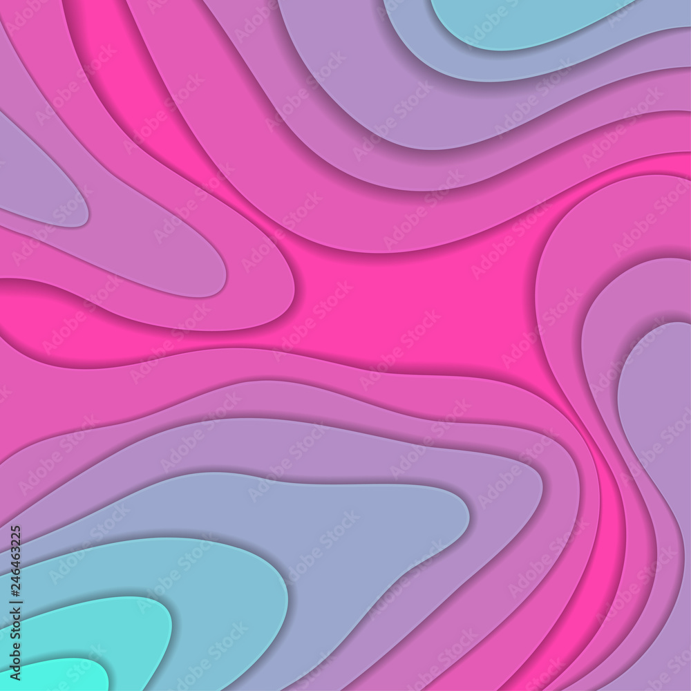 Colored paper waves, abstract, geometric background texture layers of depth in shades of pink, purple, turquoise. Paper cut style. Vector illustration. Colored paper waves, abstract, geometric background texture layers of depth in shades of pink, purple, turquoise. Paper cut style. Vector illustration.