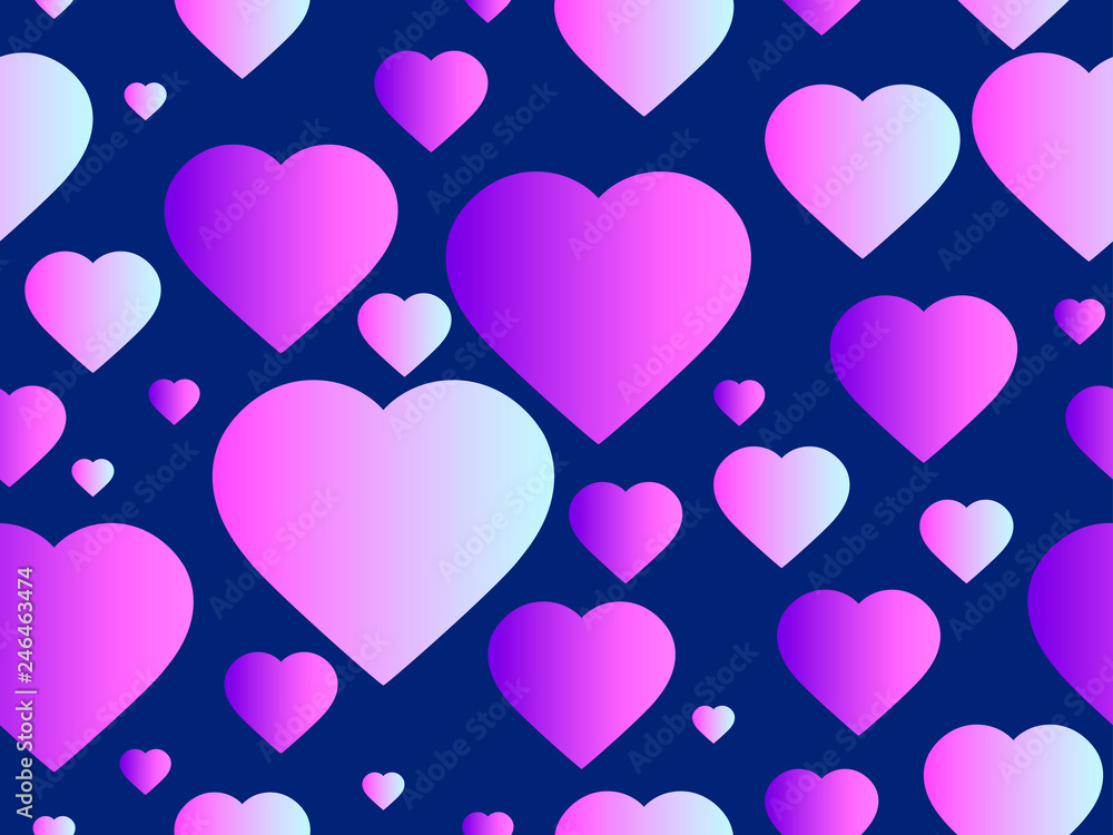 Seamless pattern with hearts. Happy Valentine's day, 14th of February. Bright hearts with gradient. Vector illustration