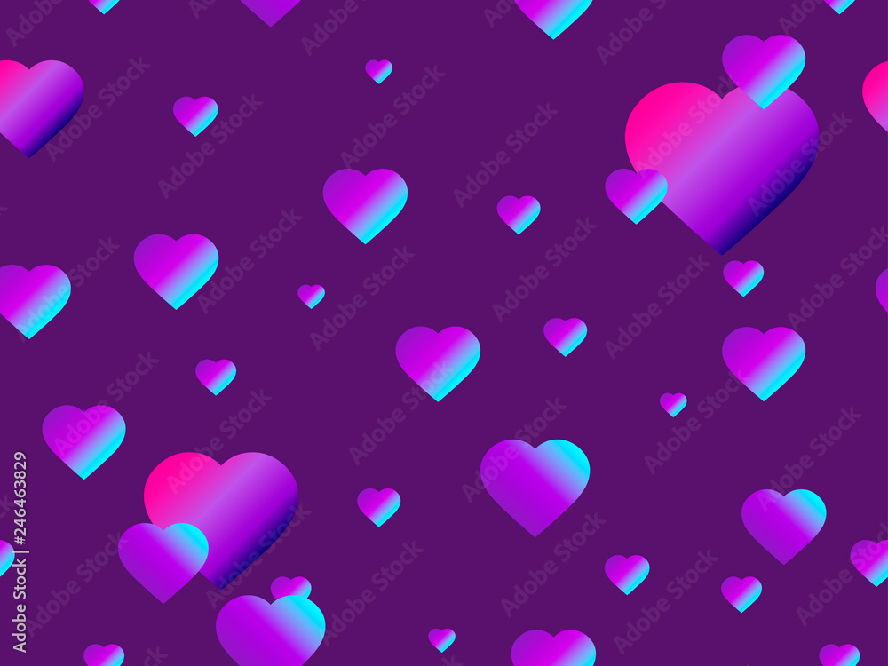 Hearts seamless pattern with purple gradient. Futuristic modern trend. Vector illustration