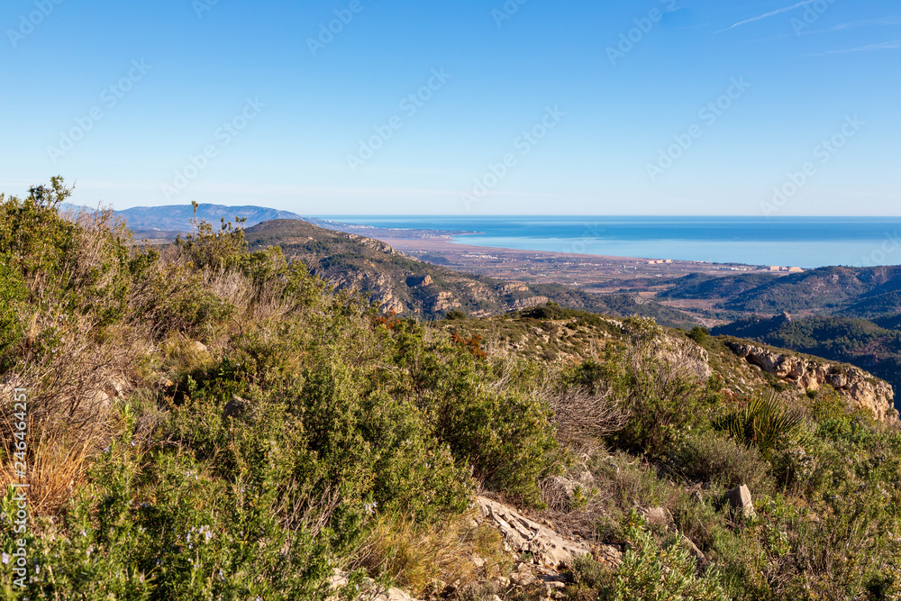 Mountains in Desierto de las Palmas national park close to the sea
