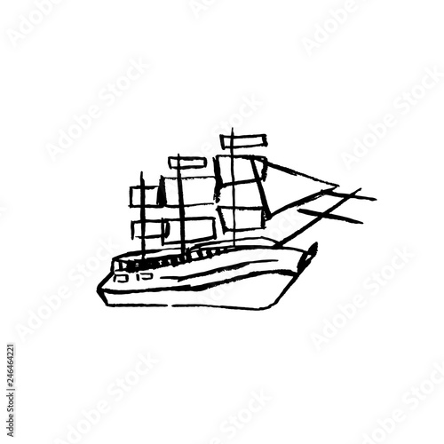 Hand drawn vector vintage sailing ship in the sea. © Yulia