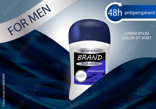 Long-lasting deodorant antiperspirant for men soft as silk. Vector