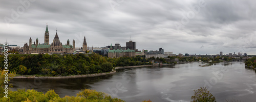 Ottawa, Ontario, Canada - September 30, 2018: Panoramic view of Downtown Ottawa and the Parliament of Canada.