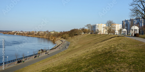 Residential high-rise area on the banks of the Dnieper River in Rechitsa. The city is located on the right high bank of the Dnieper River.