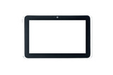 Modern tablet black color close-up isolated on white background with isolated screen.