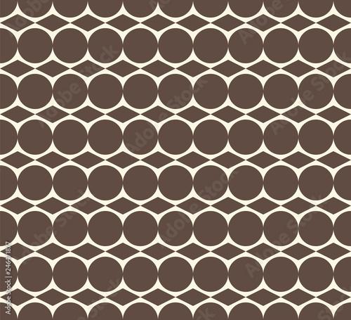 Uniform abstract background with circles and rhombus. Seamless vector pattern.