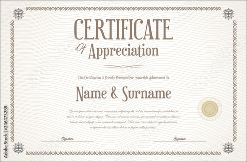 Elegant certificate or diploma retro vintage design 