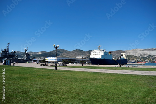 Novorossiysk, Russia - July 3, 2018: Cargo and passenger ship moored in the sea port
