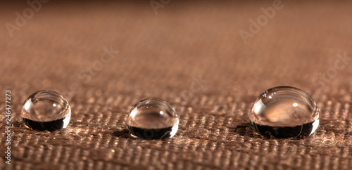 Water droplets on moisture resistant fabric Close up
