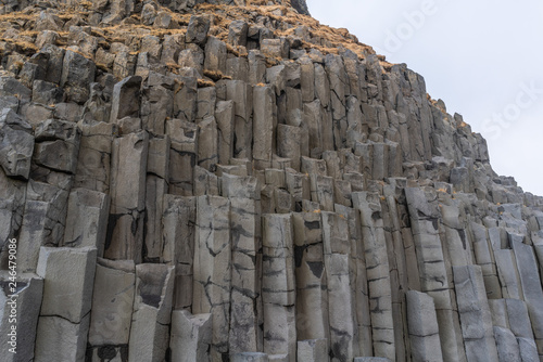 Basaltsäulen und schwarzer Sandstrand Dyrhólaey in Island