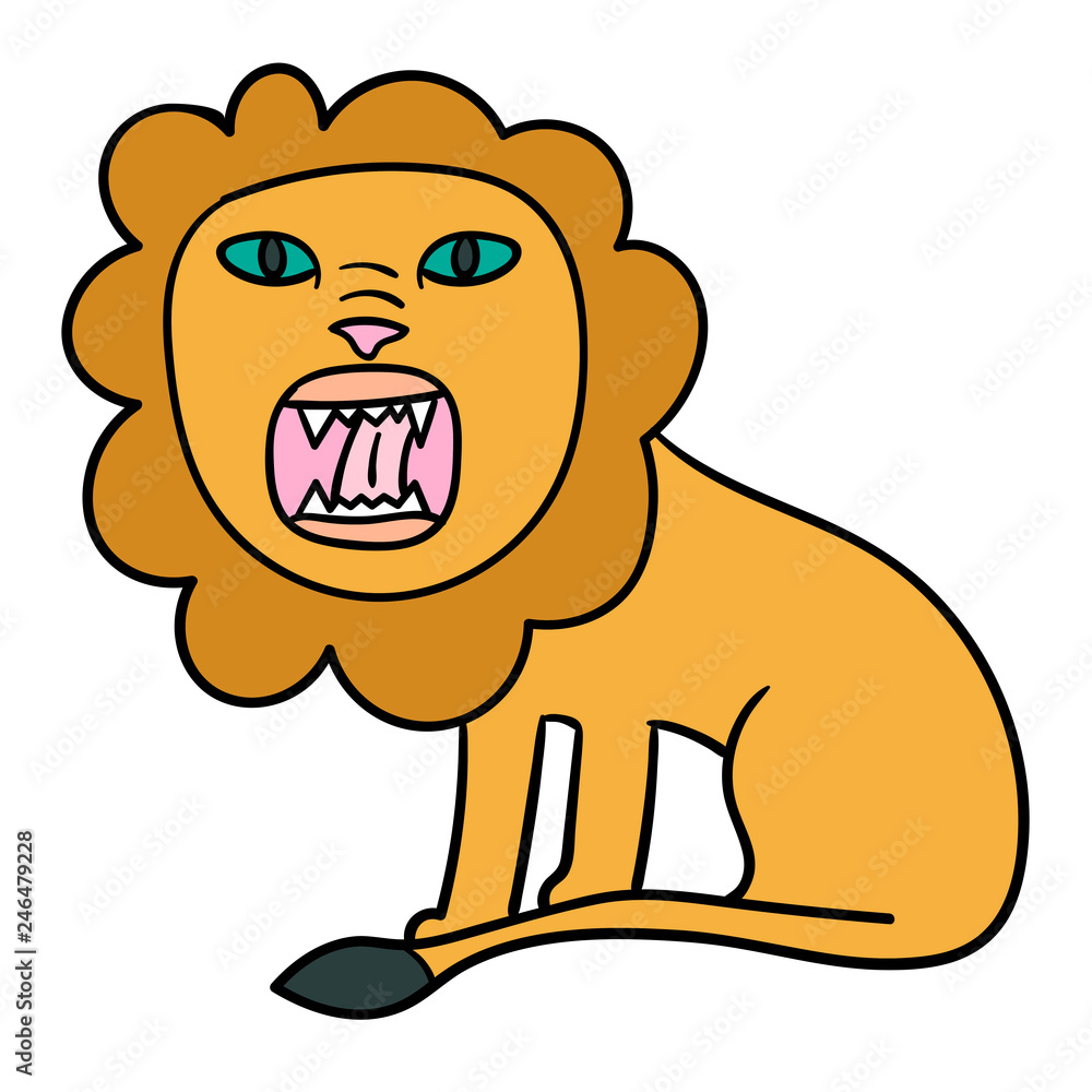 Obraz premium Cartoon doodle linear lion isolated on white background. Vector illustration. 