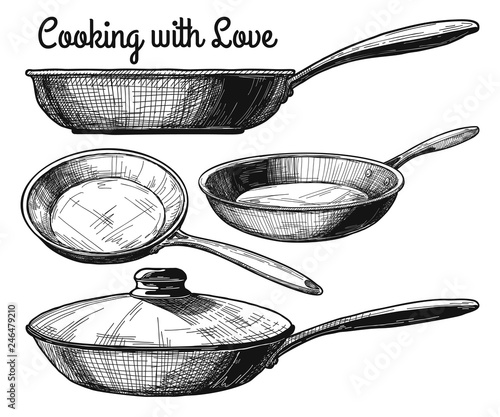 Fotografie, Obraz Set of frying pan isolated on white background