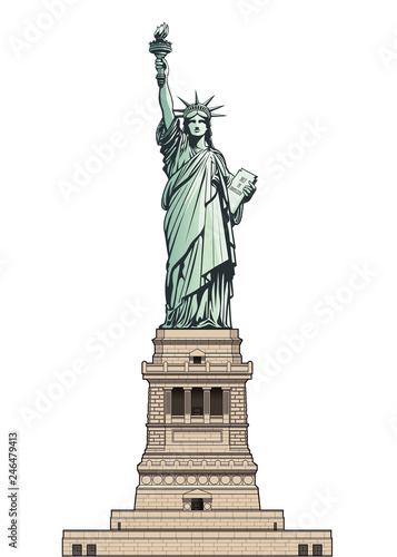 Statue of Liberty on its base pedestal. Vector illustration