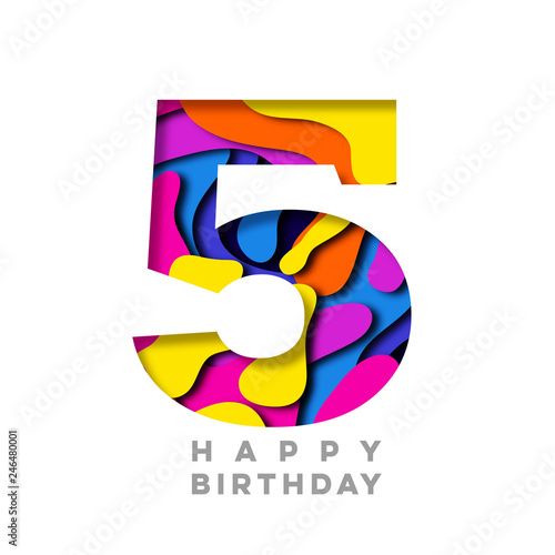Number 5 Happy Birthday colorful paper cut out design photo