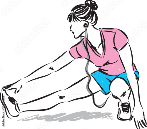 fitness woman stretching with earphones illustration