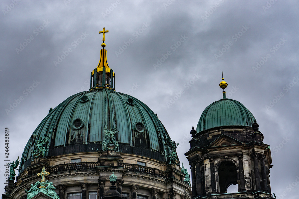 View of Berlin cathedral, Berliner Dom in a rainy day, Germany