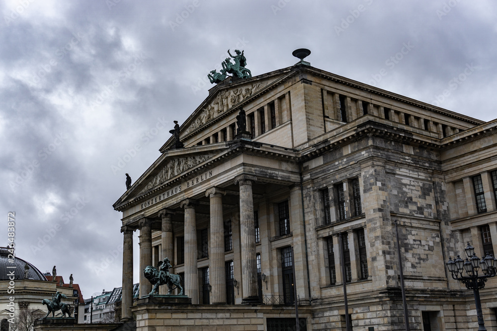Concert hall at the Gendarmenmarkt in a rainy day, Berlin, Germany