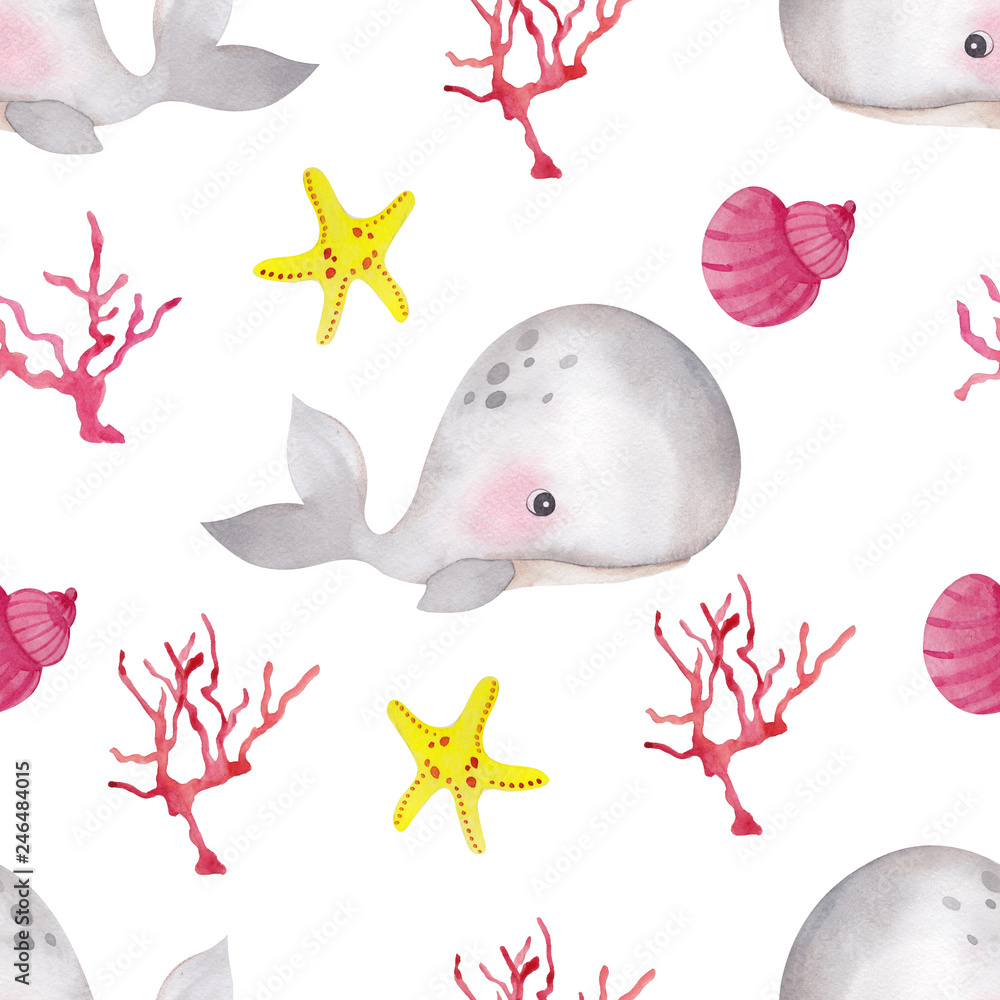 Seamless pattern with cute whaley and leaves Seamless pattern with cute whaley and leaves