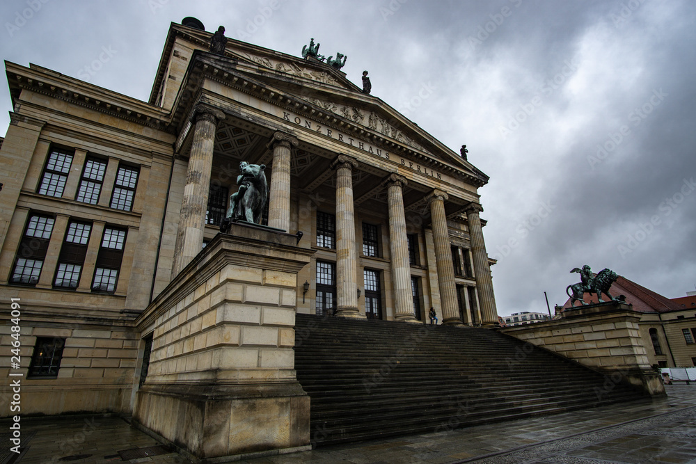 Concert hall at the Gendarmenmarkt in a rainy day, Berlin, Germany