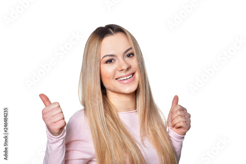 beautiful blonde woman posing on white background