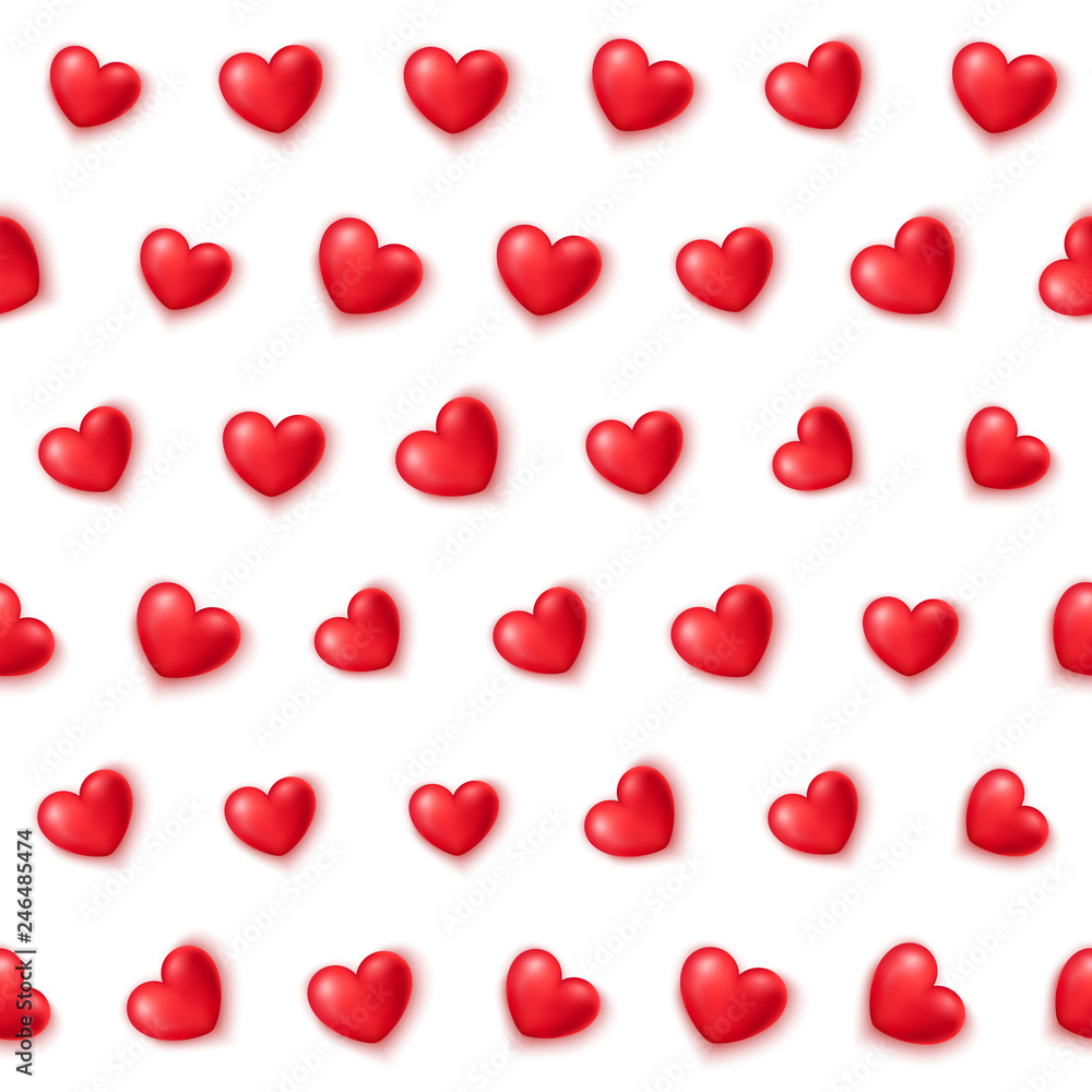 Cute red hearts seamless pattern, Valentine's Day, texture for wallpapers, fabric, wrap, web page backgrounds, vector illustration