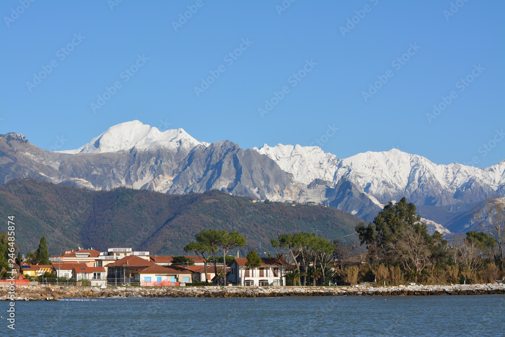 apuan alps in Tuscany, white for snow and for marble quarries