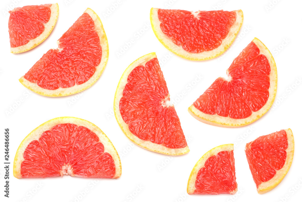 healthy food. sliced grapefruit isolated on white background. top view healthy food. sliced grapefruit isolated on white background. top view