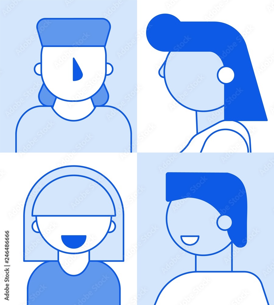 Modern flat cartoon characters geometric style people avatars set,web  online social network  geometry shape head faces  portraits for media design,web page profile,forum,chat use Stock Vector |  Adobe Stock
