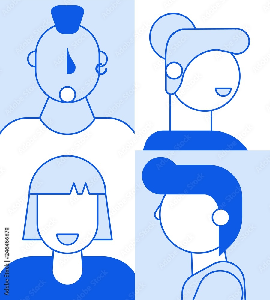 Modern flat cartoon characters geometric style people avatars set,web online social network concept.Monochrome geometry shape head faces portraits for media design,web page profile,forum,chat use Modern flat cartoon characters geometric style people avatars set,web online social network concept.Monochrome geometry shape head faces portraits for media design,web page profile,forum,chat use