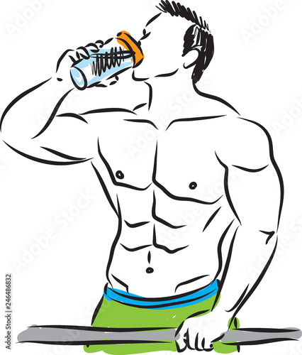 MAN BODY BUILDER DRINKING ILLUSTRATION