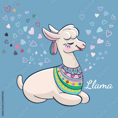Llama cartoon alpaca. Llama animal vector isolated illustration. Design for card, sticker, fabric textile, t-shirt. Children, child of modern trendy style