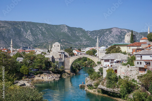 City of Mostar, Neretva River and the famous bridge