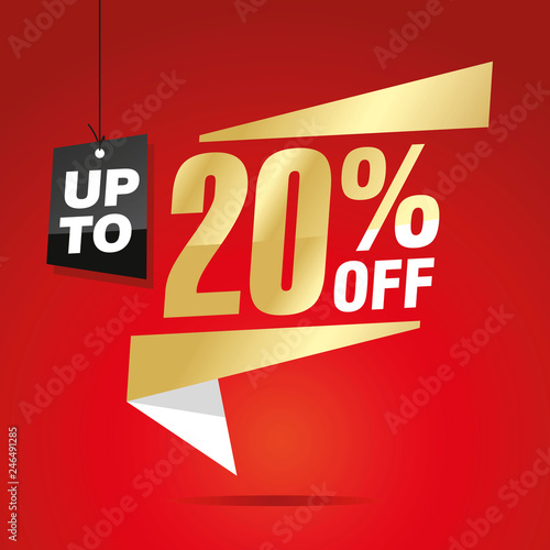 20 percent off sale isolated gold red origami sticker icon speech bubble