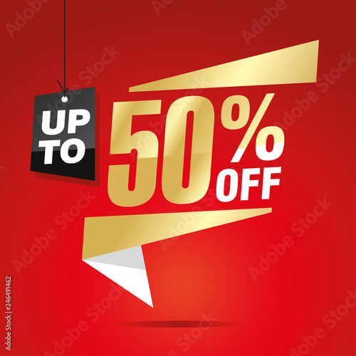50 percent off sale isolated gold red origami sticker icon speech bubble