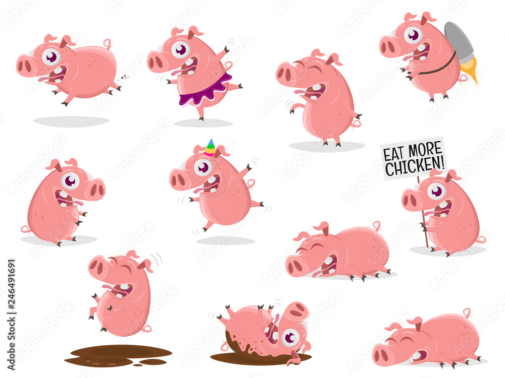 funny collection of a cartoon pig