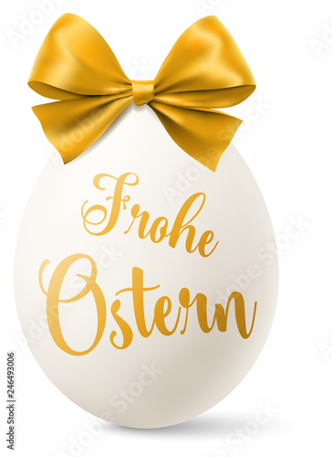 Frohe Ostern Osterei mit Schleife in gold isoliert
