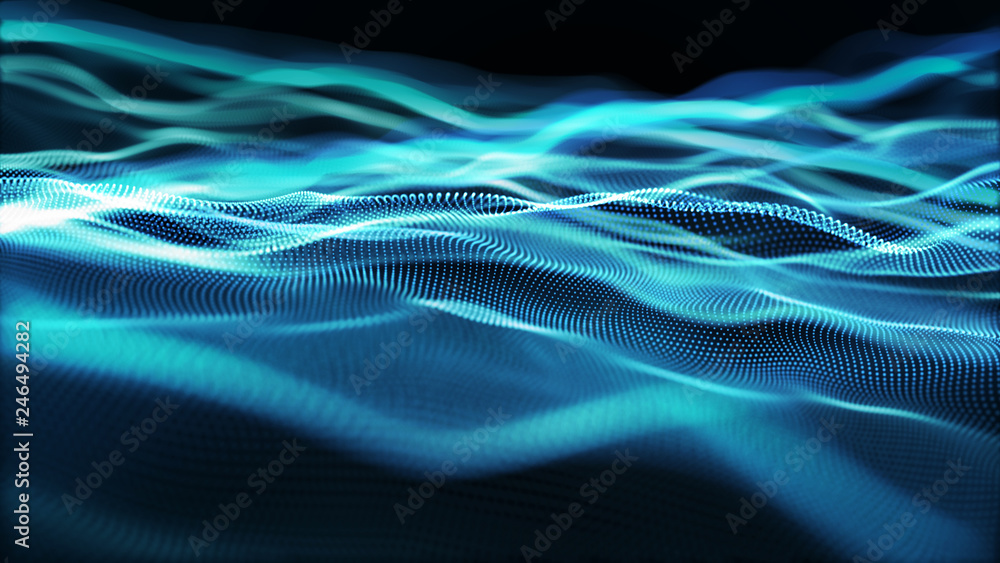 Abstract tangle of points on blue background. Chaotic waves in outer space. Large data background .3d rendering. Abstract tangle of points on blue background. Chaotic waves in outer space. Large data background .3d rendering.