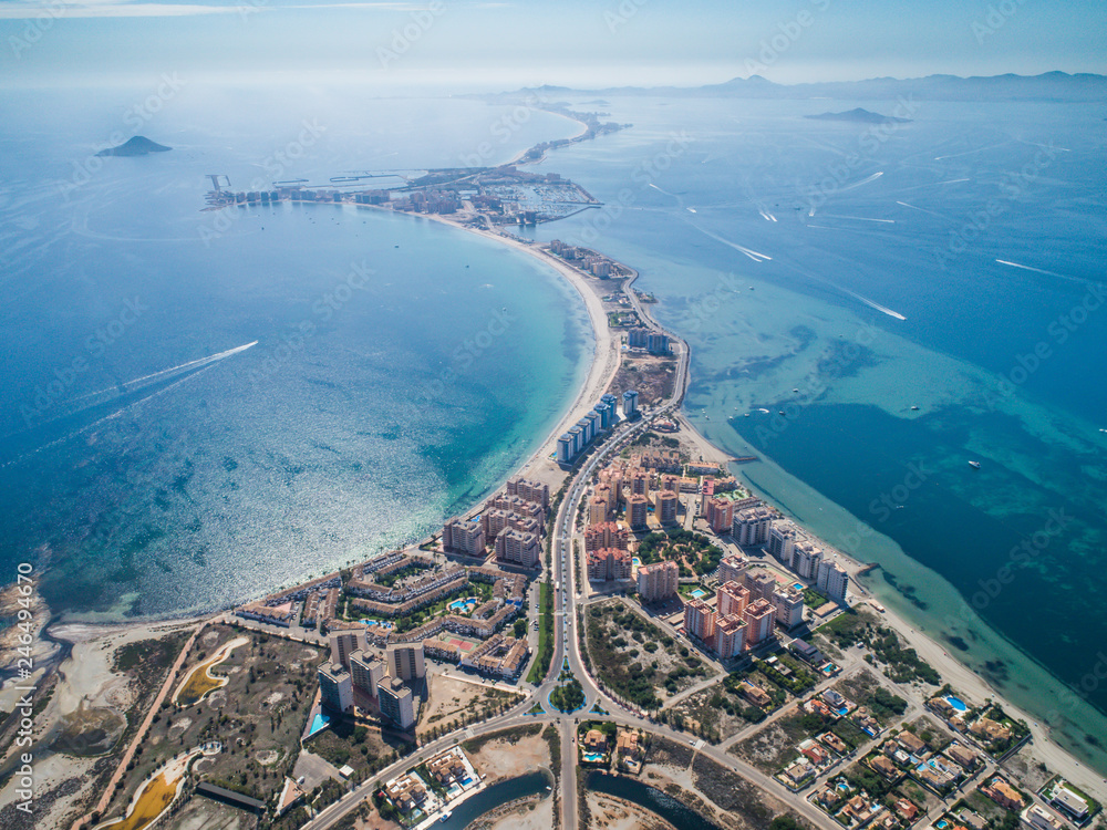 Φωτογραφία Aerial photo of buildings, villas and the beach on a natural spit of La Manga be