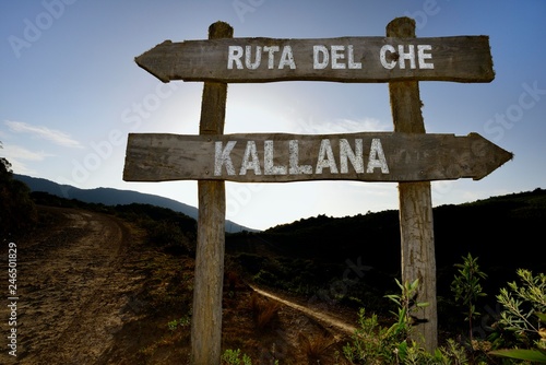 Signpost, Ruta del Che, Way to Kallana, Santa Cruz, Bolivia, South America