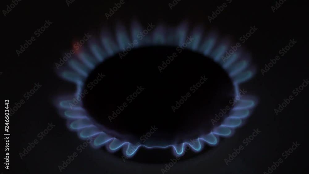 blue flames of gas stove