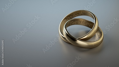 Two wedding rings intertwined with phrase always together in English #2