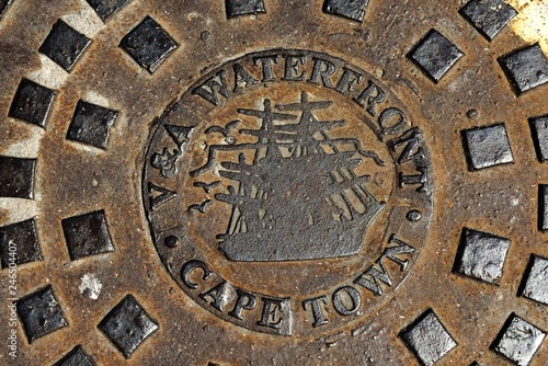 Manhole cover of the Victoria and Albert-Waterfront, Cape Town, Western Cape, South Africa, Africa photo