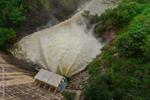 Valves opened at San Roque lake, Villa Carlos Paz, Cordoba photo