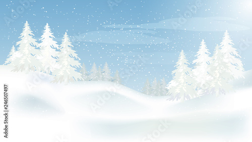 Beautiful panorama winter landscape with snow on the trees in the mountains, vector